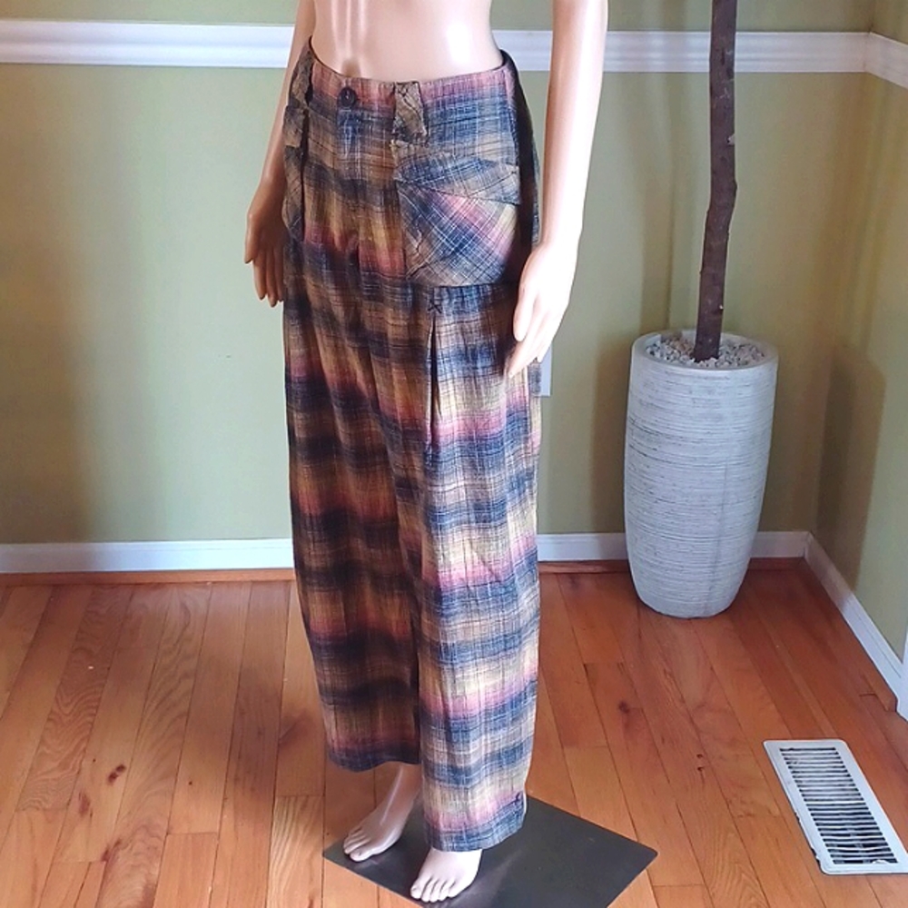 Free People, Plaid Green/Multi Baggy Pant, Size 6 - Picture 3 of 8